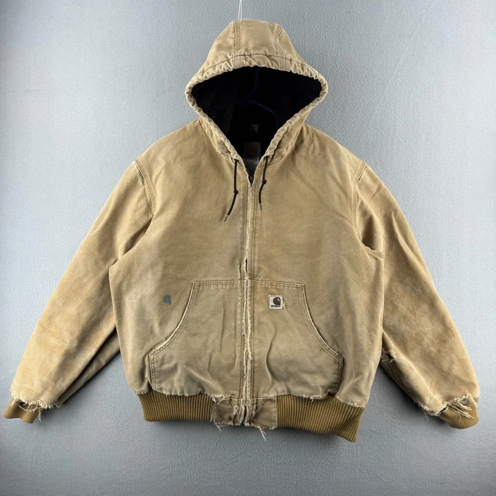 Carhartt Jacket Mens Large J130 Tan Insulated Active Jac Vintage Y2K Hood 2006